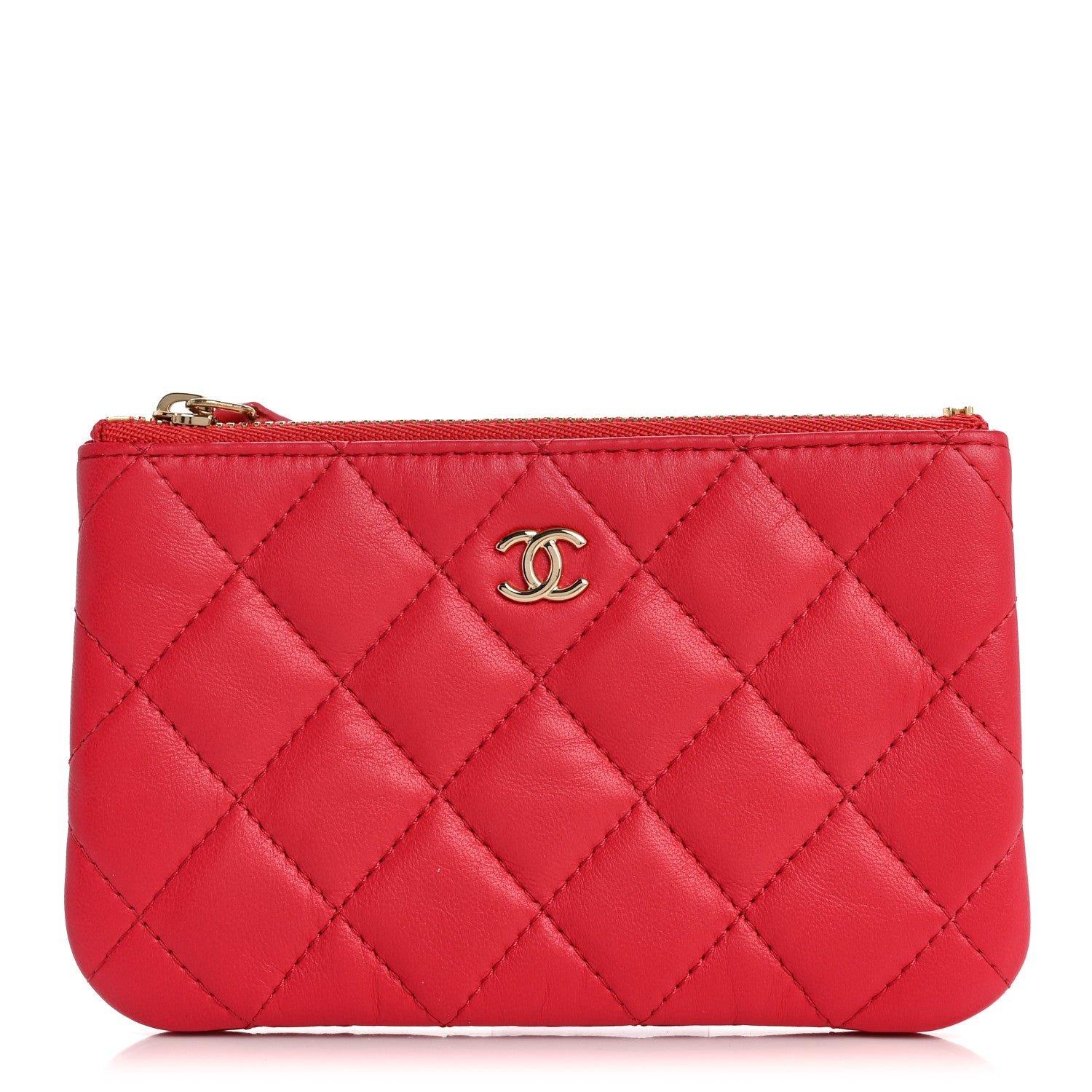 Chanel Lambskin Quilted Small Cosmetic Case Dark Pink