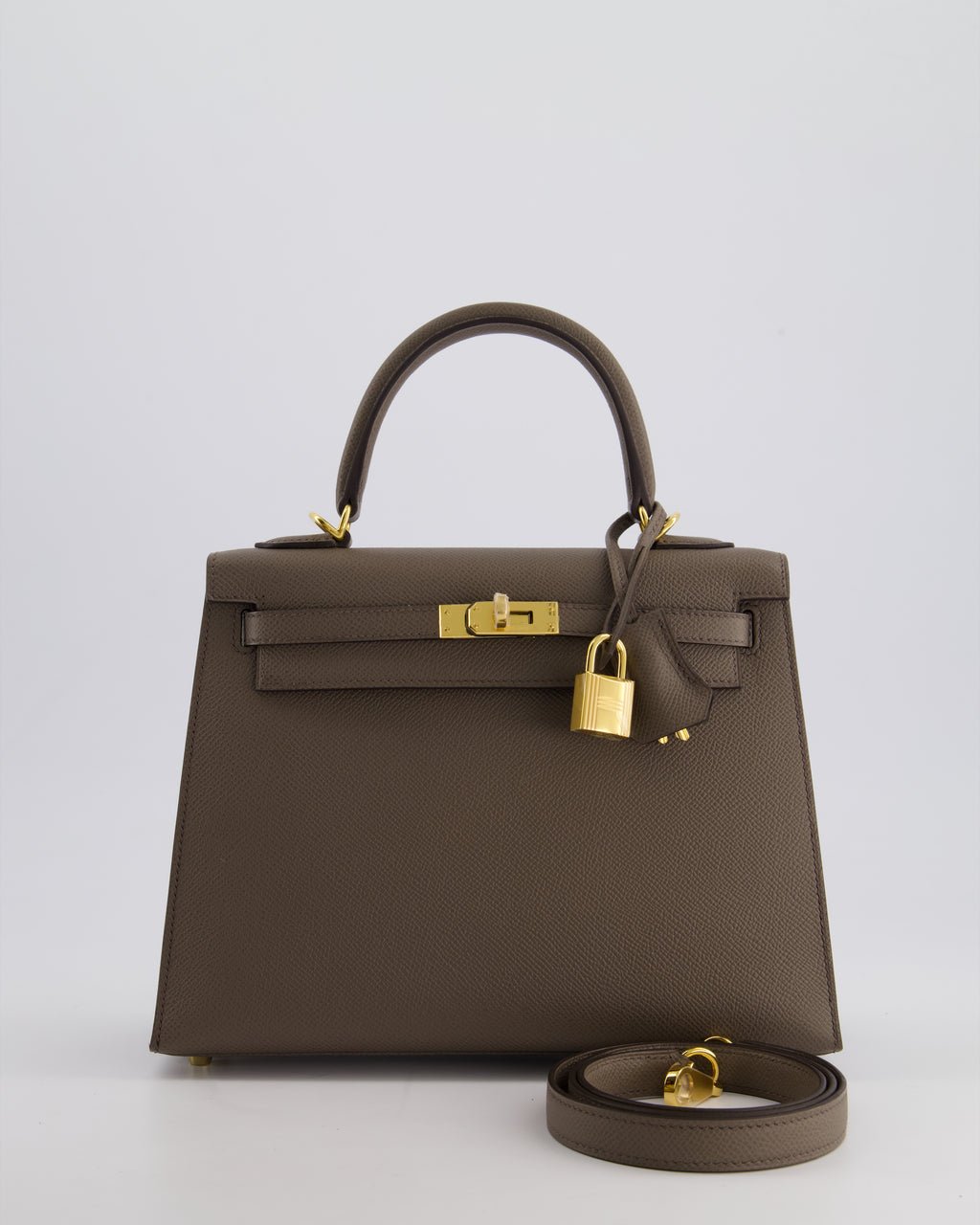 Hermes *RARE* Hermès Kelly 25 Sellier Bag in Gris Etain Epsom Leather with Gold Hardware