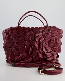 Valentino Valentino Burgundy Atelier 03 Rose Edition Tote Bag with Roses Detail