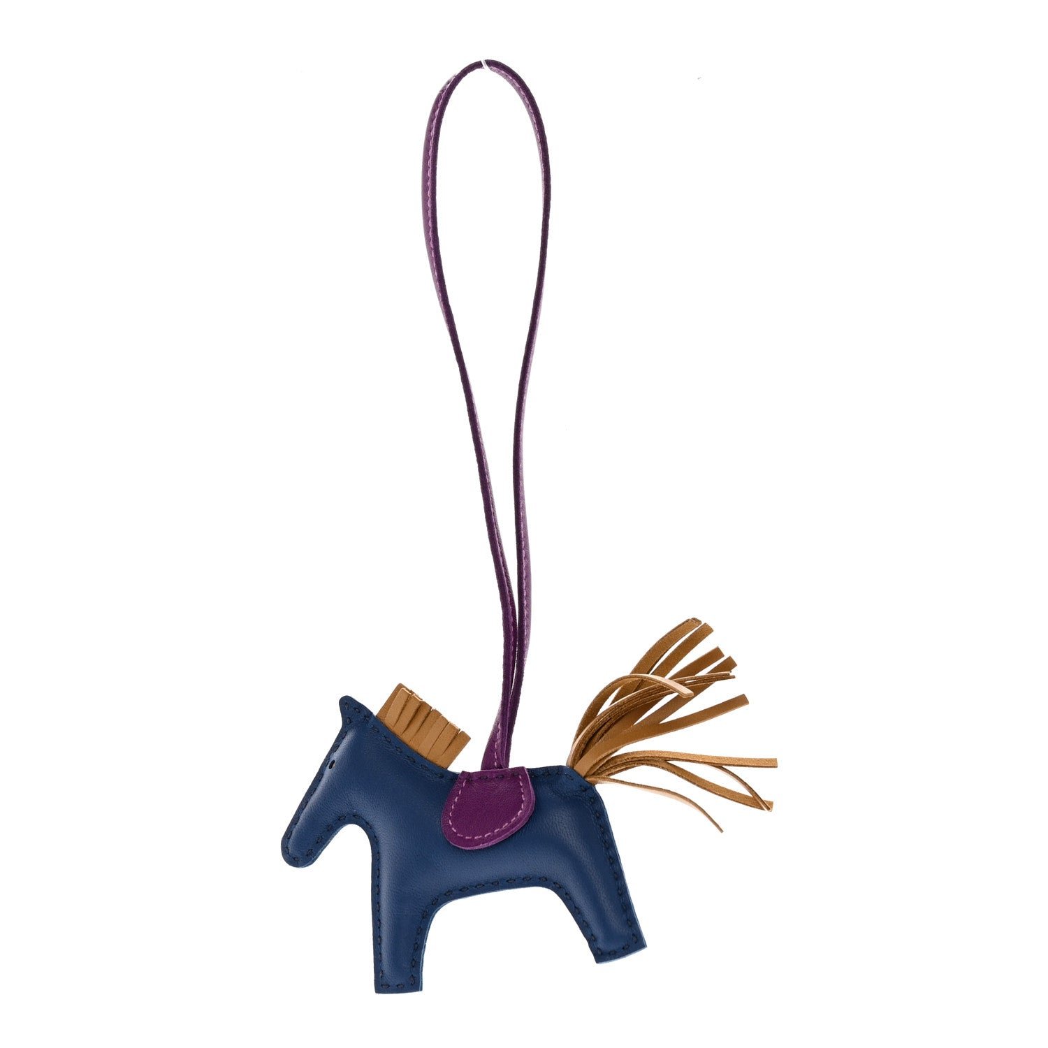 Hermes Milo Lambskin Grigri Rodeo Horse Bag Charm PM Bleu de Malte Kraft Violet