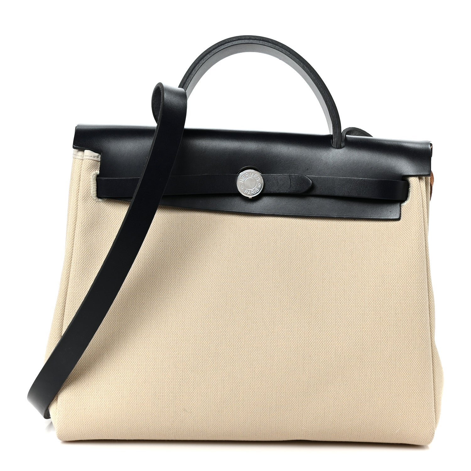 Hermes Military Toile Vache Hunter Horseshoe Herbag Zip Retourne 31 PM Beton Bleu Indigo