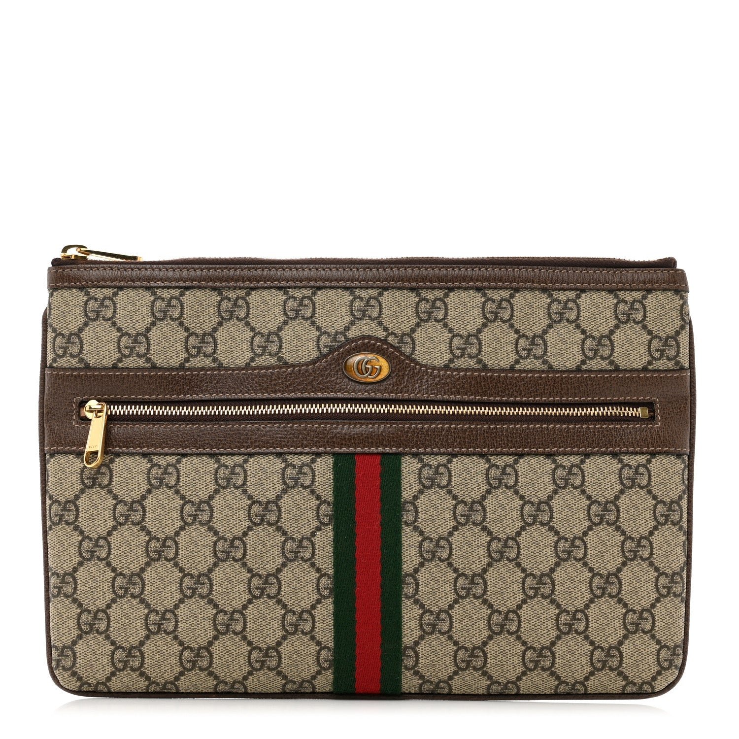 Gucci GG Supreme Monogram Large Ophidia Pouch Clutch Brown