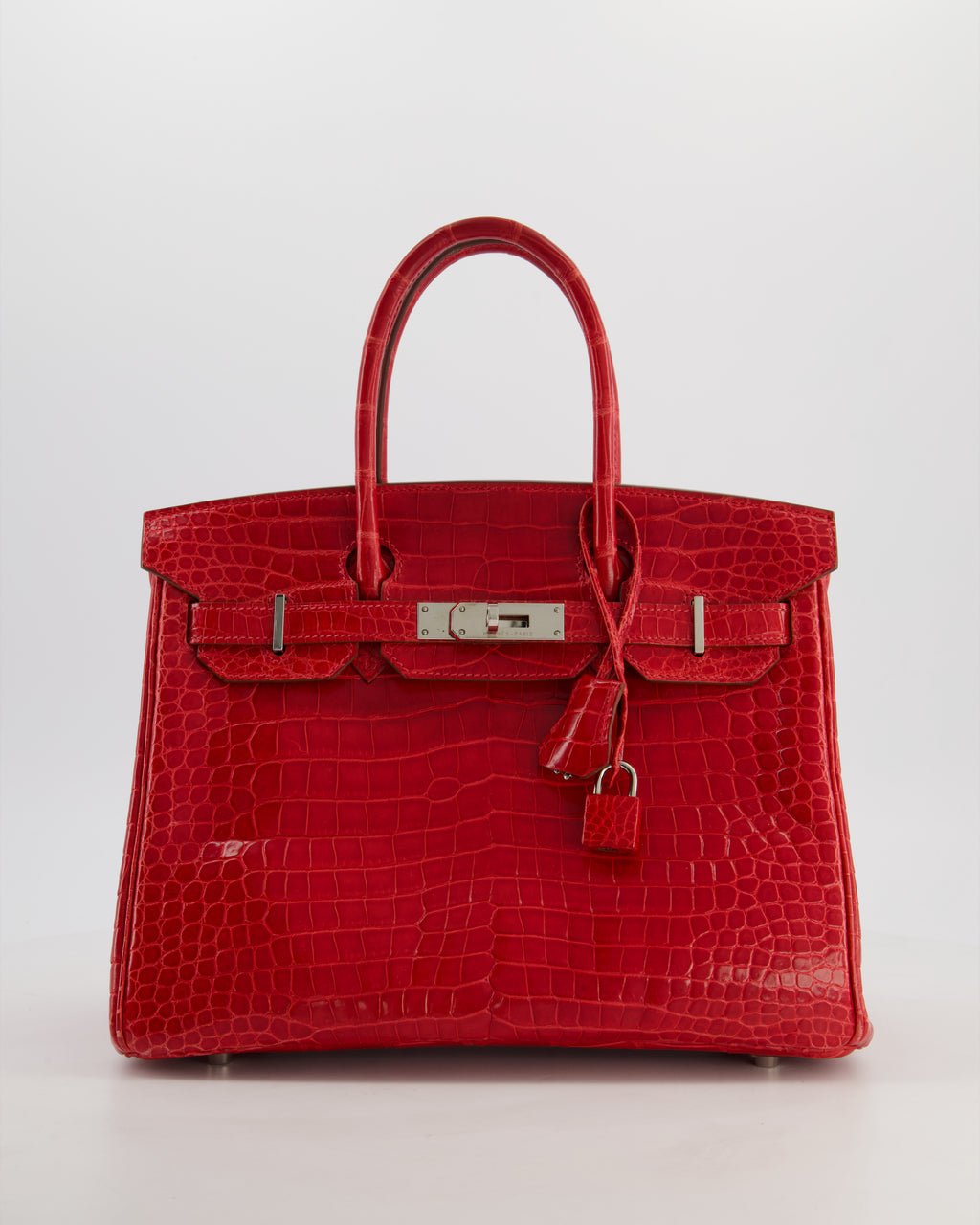 Hermes *HOT & RARE* Hermès Birkin 30 Retourne Bag in Braise Shiny Porosus Crocodile Leather with Palladium Hardware