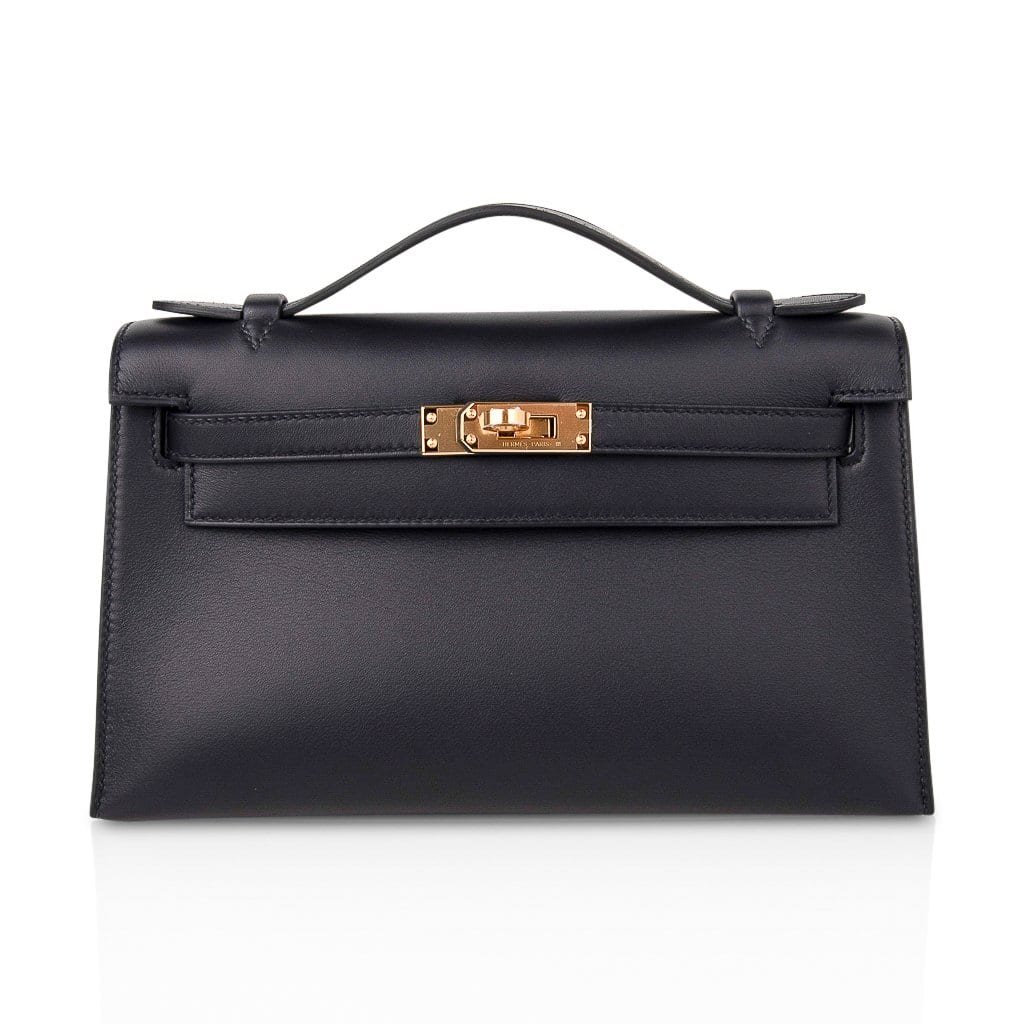 Hermes Hermes Kelly Pochette Bag Black Swift Leather with Gold Hardware