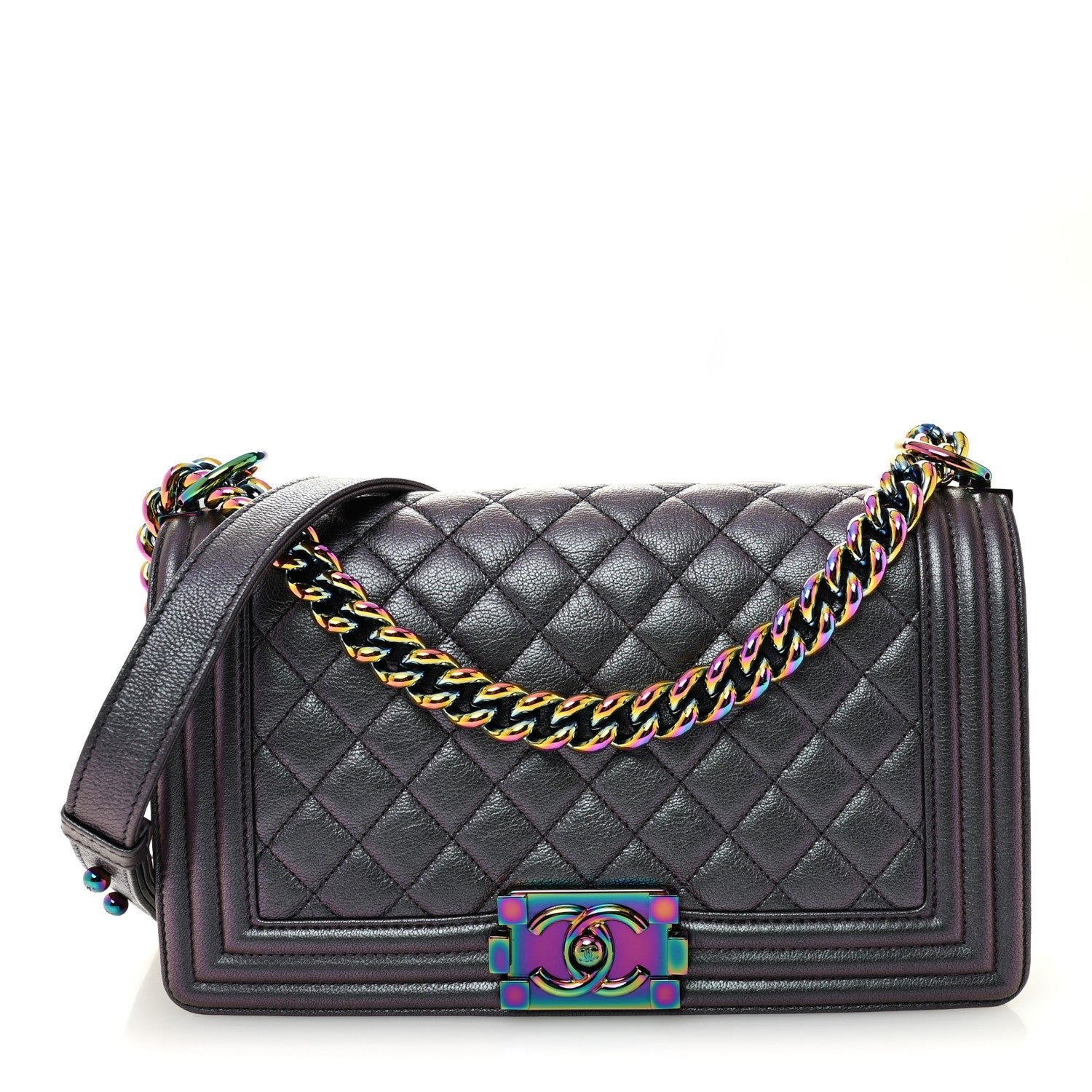 Chanel Iridescent Goatskin Quilted Medium Boy Flap Purple