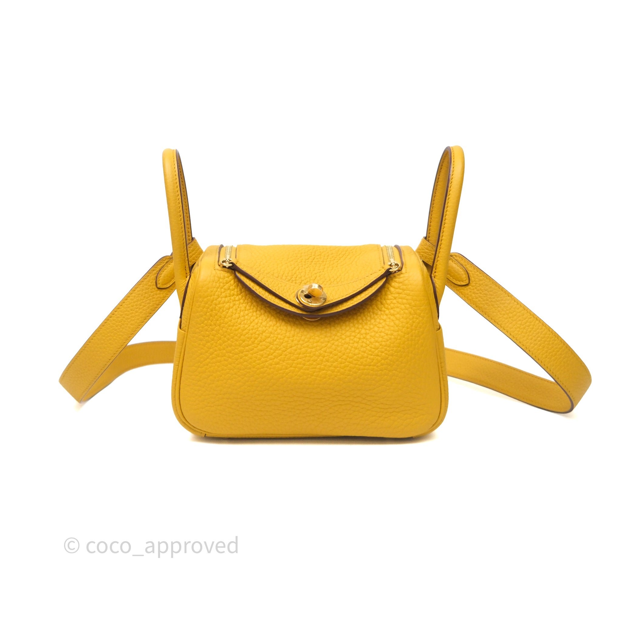 Hermès Mini Lindy 20 Jaune Ambre 9D Clemence Gold Hardware