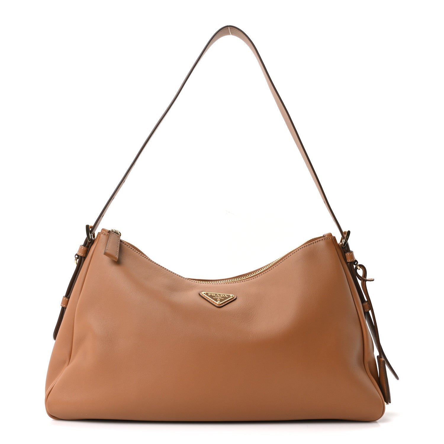 Prada Soft Calfskin Large Aimée Shoulder Bag Caramel