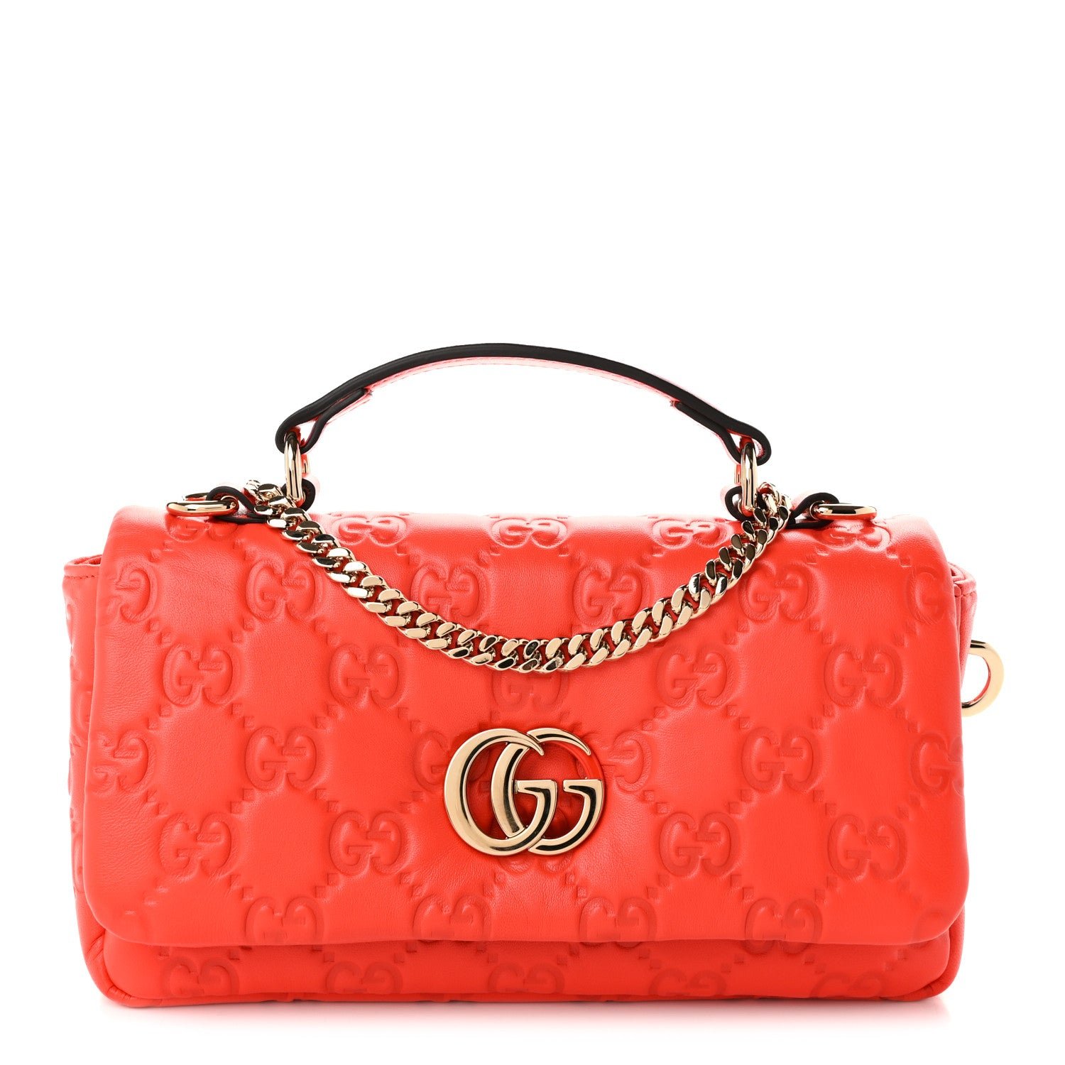 Gucci Lambskin Embossed Mini GG Milano Top Handle Shoulder Bag Orange