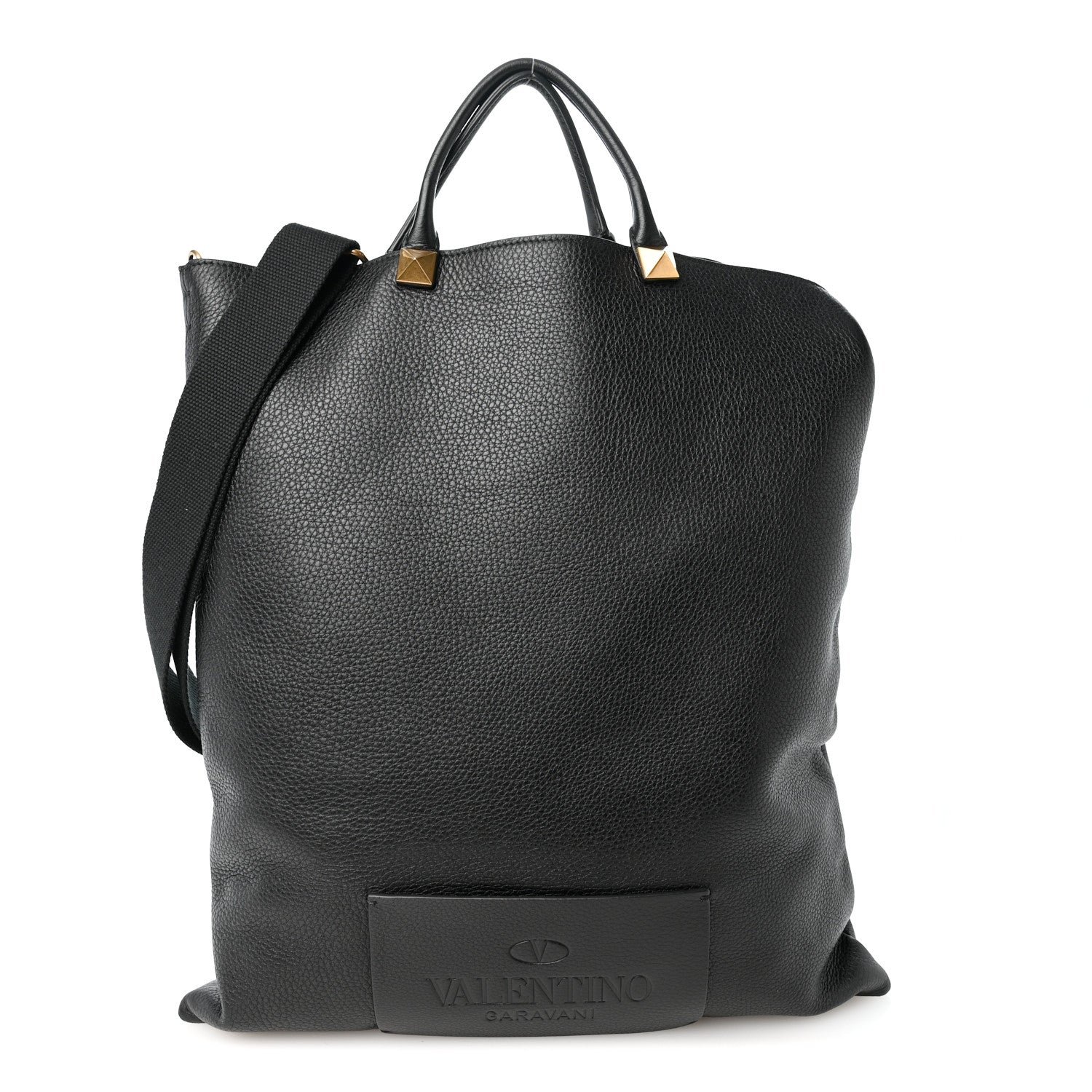Valentino Garavani Grained Calfskin VLTN Rockstud Shoulder Tote Black