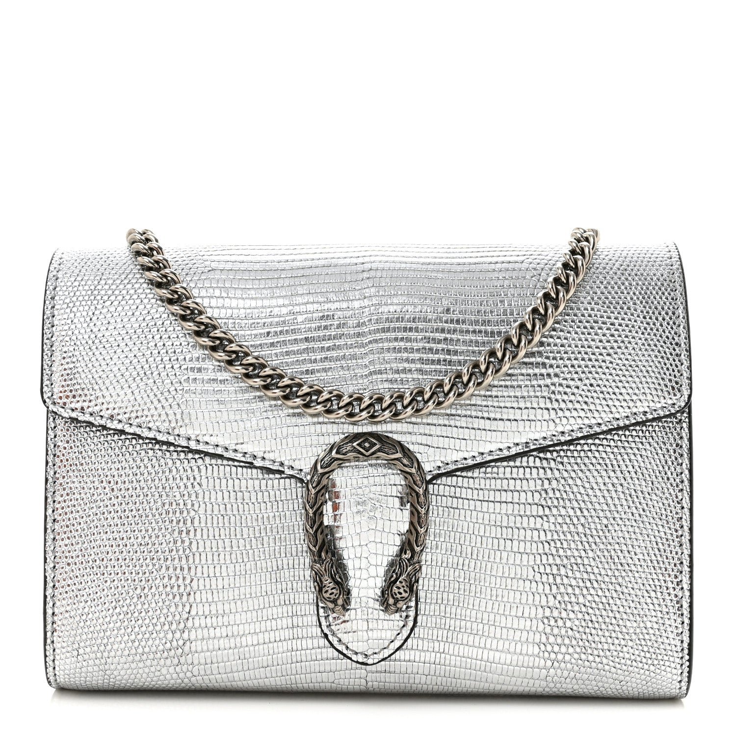 Gucci Lizard Mini Dionysus Chain Wallet Silver