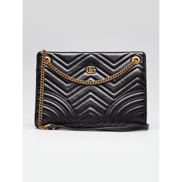 Gucci Black Chevron Quilted Leather Marmont Shoulder Bag