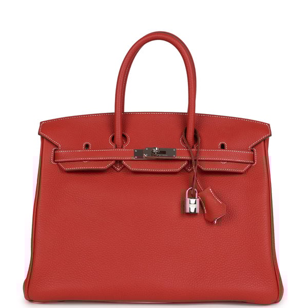 Hermes Pre-owned Hermes Birkin 35 Eclat Sanguine and White Clemence Palladium Hardware