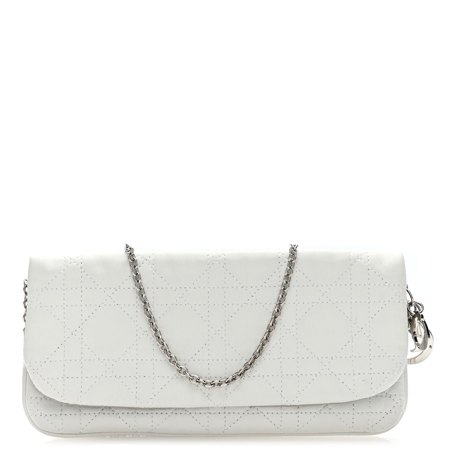 Christian Dior Lambskin Cannage Lady Dior Chain Clutch White