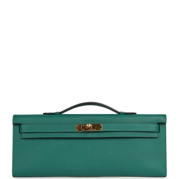 Pre-owned Hermes Kelly Cut Malachite Epsom Gold Hardware