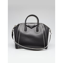 Givenchy Givenchy Black Calfskin Leather Contrast Stitch Medium Antigona Bag