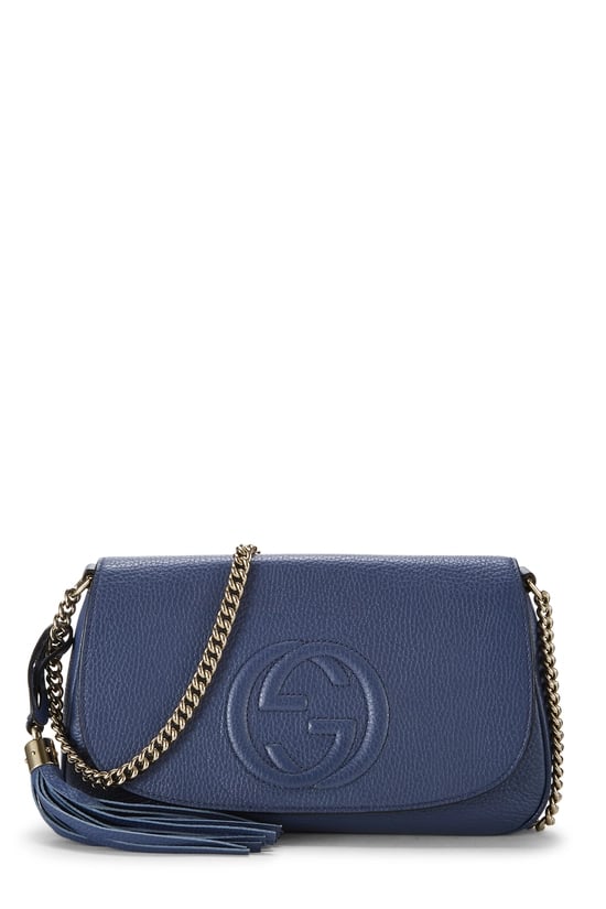Blue Grained Leather Soho Flap Crossbody