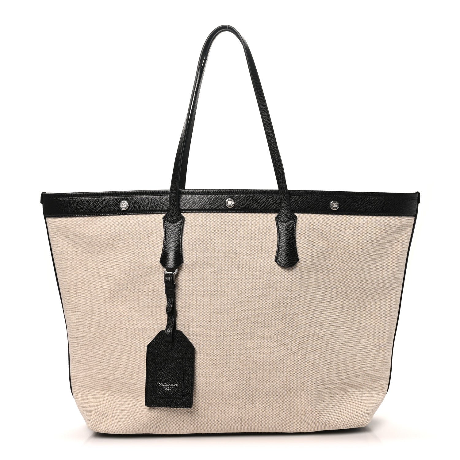 Dolce & Gabbana Salt & Pepper Canvas Alpine Calfskin Atene Shopping Bag Naturale Black