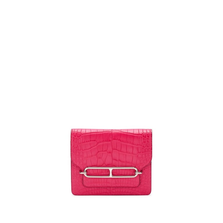 Hermes Rose Mexico Matte Alligator Roulis Slim Wallet Palladium Hardware, 2021