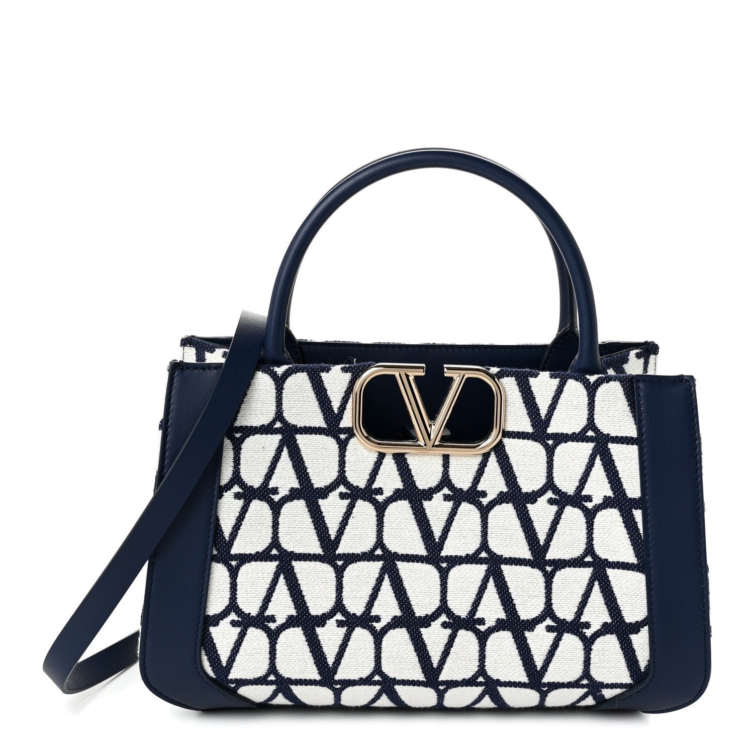 Valentino Garavani Valentino Garavani Toile Iconographe Calfskin Small Vlogo Tote White Worker