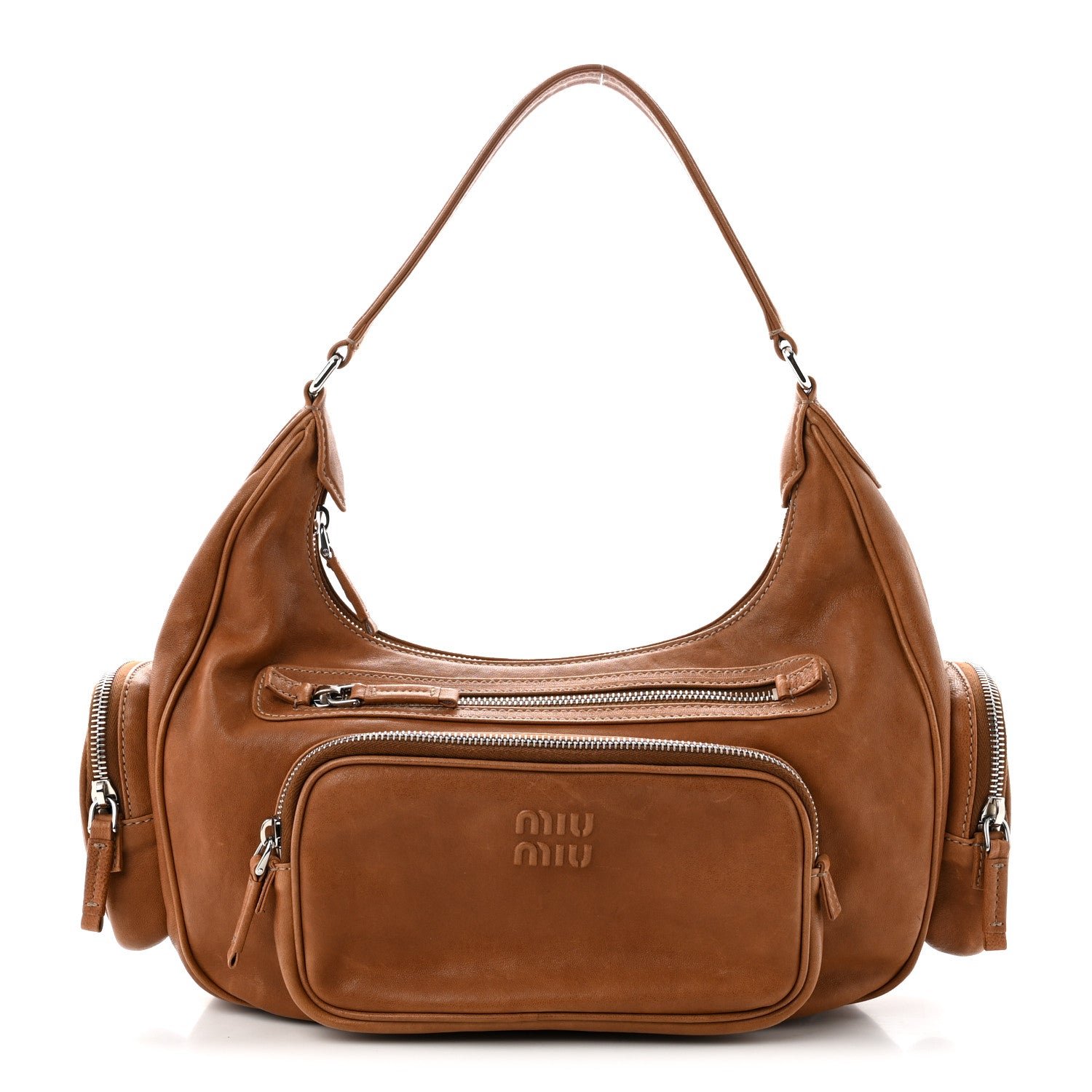 Miu Miu Miu Miu Nappa Pocket Top Handle Bag Caramel
