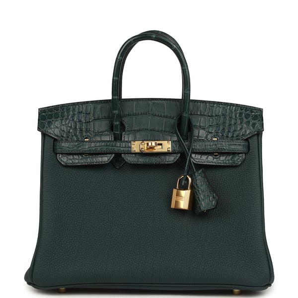 Hermes Hermes Birkin 25 Vert Cypress Togo and Matte Alligator Touch Gold Hardware