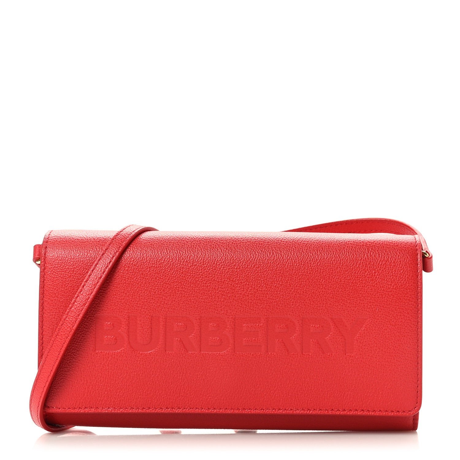 Burberry Calfskin Logo Hazelmere Wallet With Detachable Strap Red