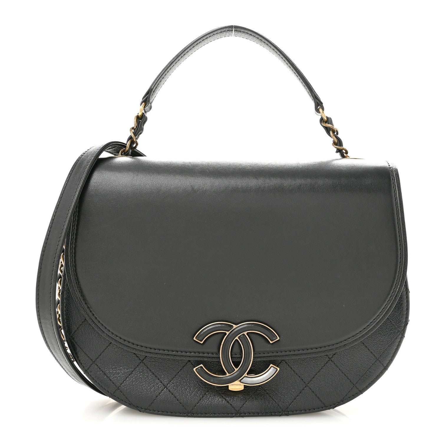 Chanel Shiny Calfskin Goatskin Quilted Medium Coco Curve Messenger Flap Black