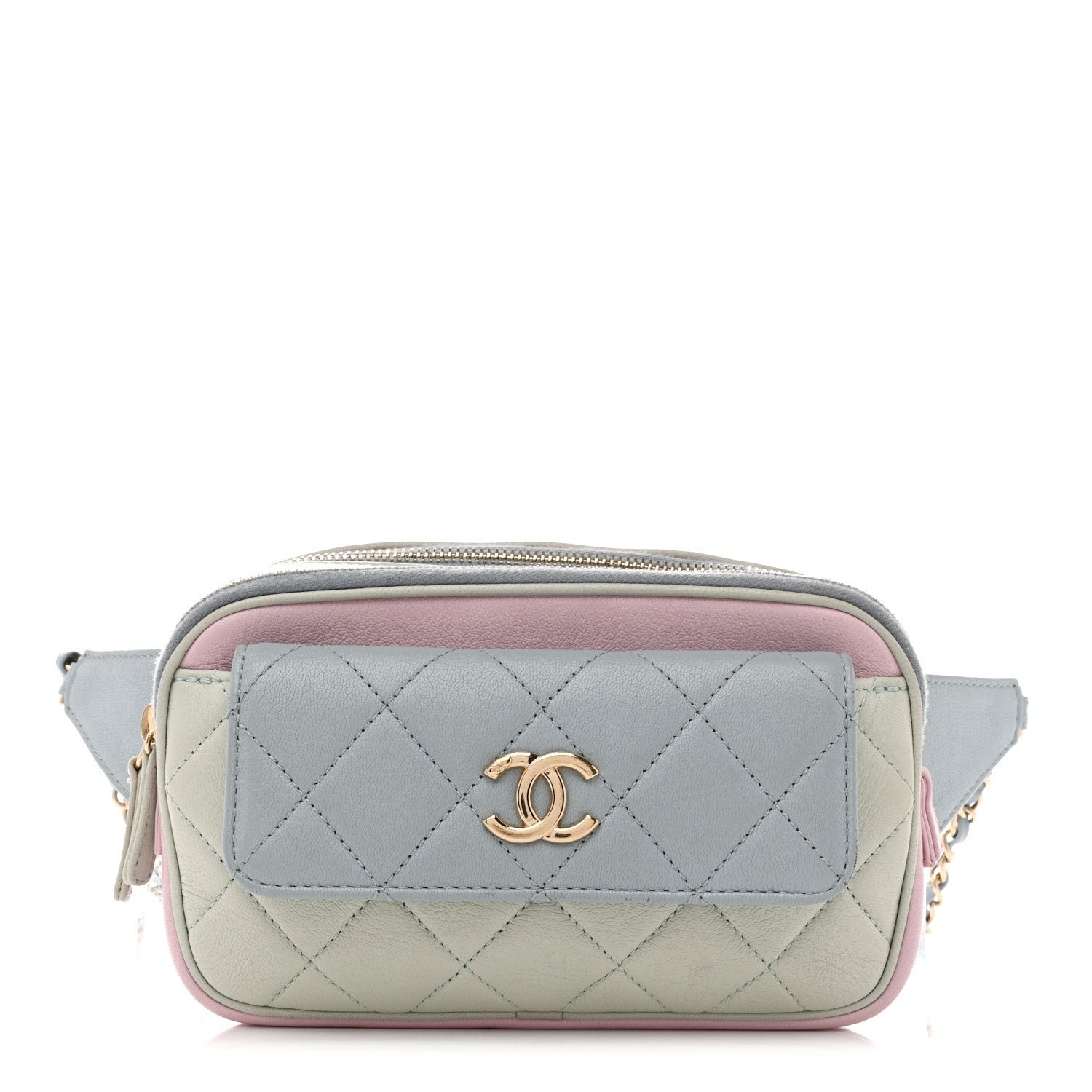 Chanel Goatskin Quilted Waist Bag Green Blue Pink