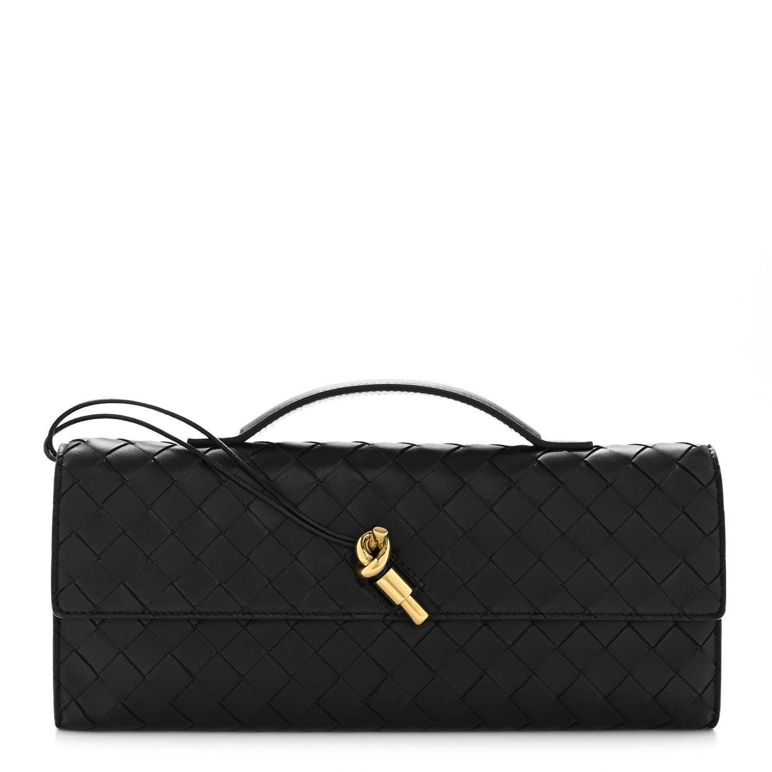 Bottega Veneta Nappa Intrecciato Long Andiamo Top Handle Clutch Black