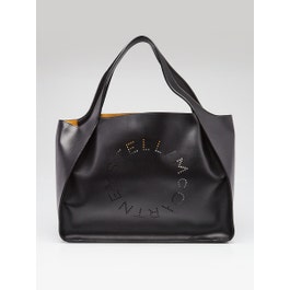 Stella McCartney Stella McCartney Black Faux Leather Circle Stella Logo Tote Bag