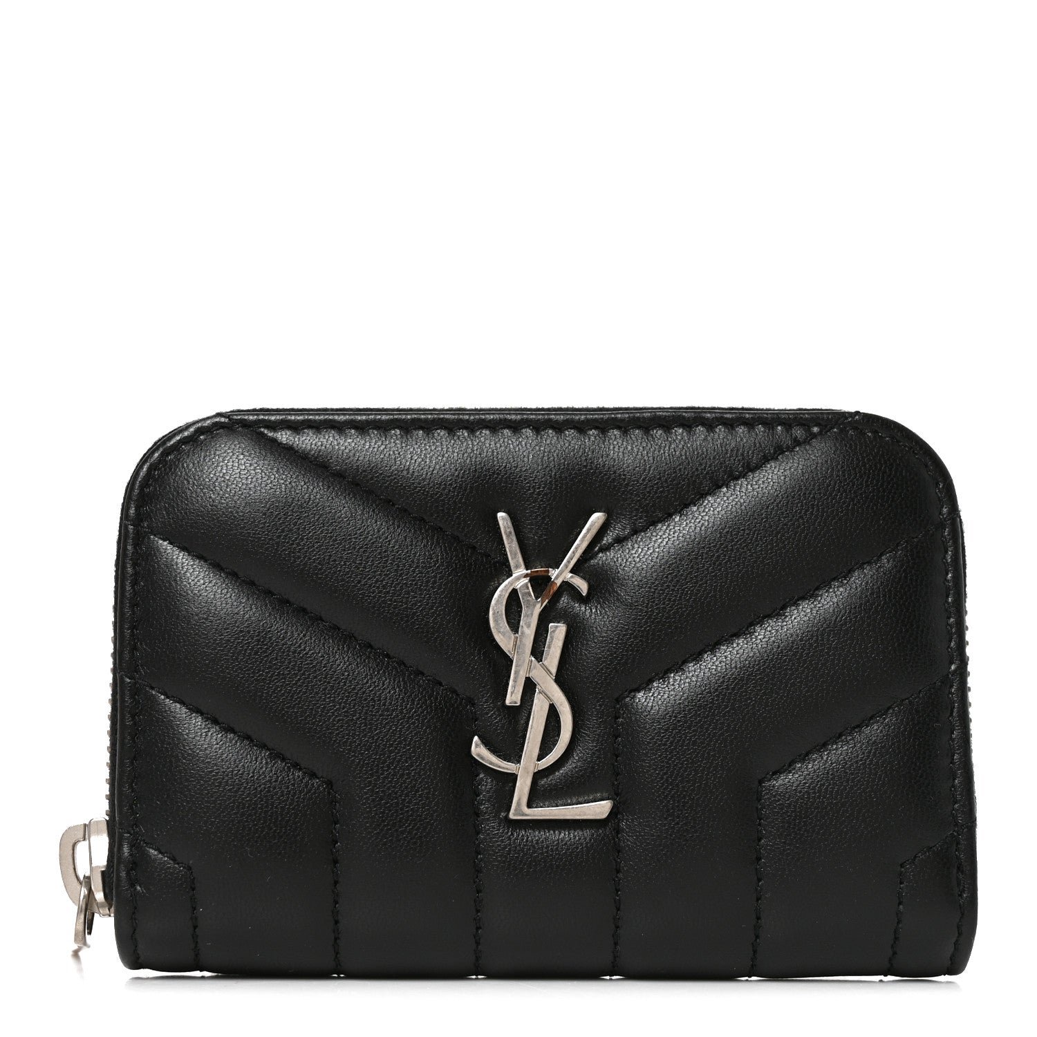 Saint Laurent Lambskin Y Quilted Monogram LouLou Zip Coin Purse Black