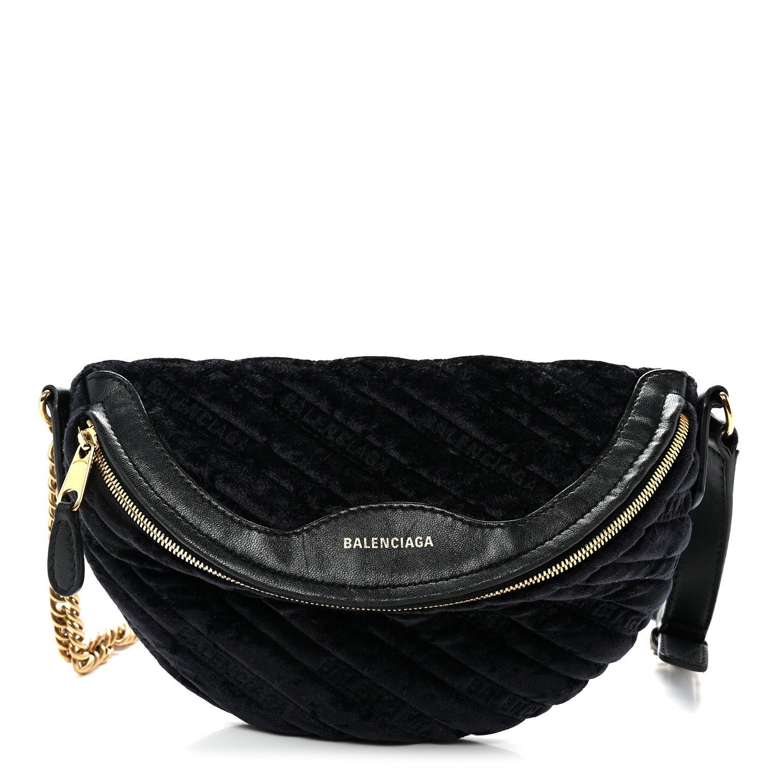 Balenciaga Crushed Velvet Logo Embossed XXS Souvenir Belt Bag Black