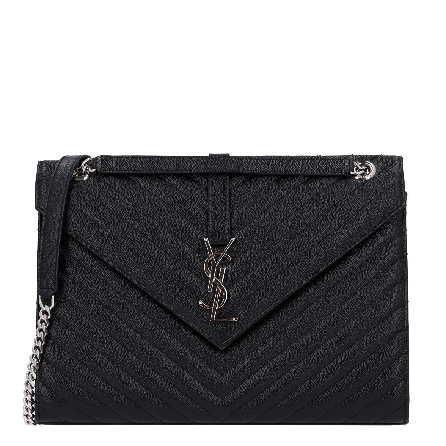 Saint Laurent Grain De Poudre Matelasse Chevron Large Monogram Satchel Black