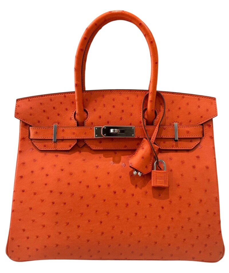 Tangerine Ostrich Birkin 30  Palladium Hardware, 2016