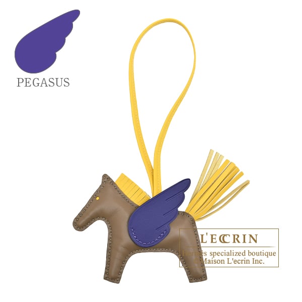 Hermes Rodeo charm Pegasus PM Etoupe grey/Jaune de naples/Purple Agneau/Swift