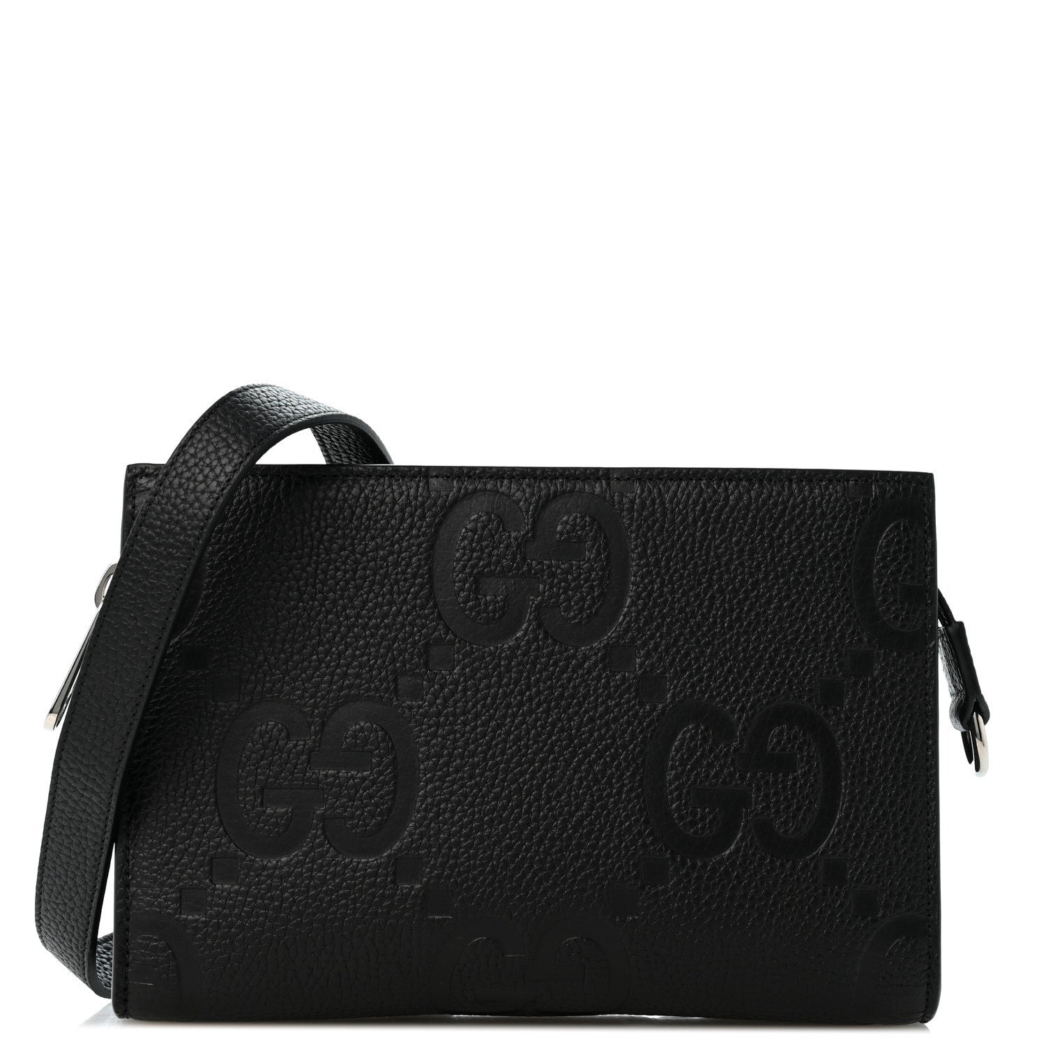 Gucci Monogram Jumbo GG Textured Dollar Calfskin Crossbody Bag Black