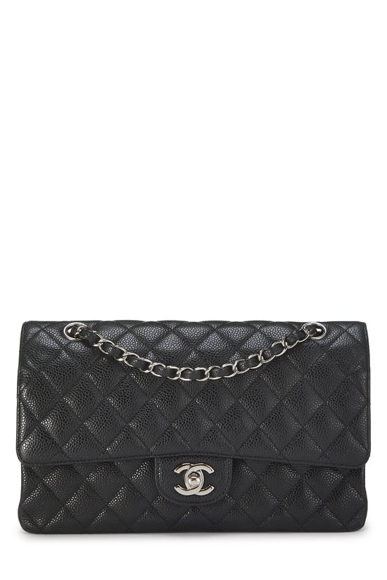 Black Quilted Caviar Classic Double Flap Medium