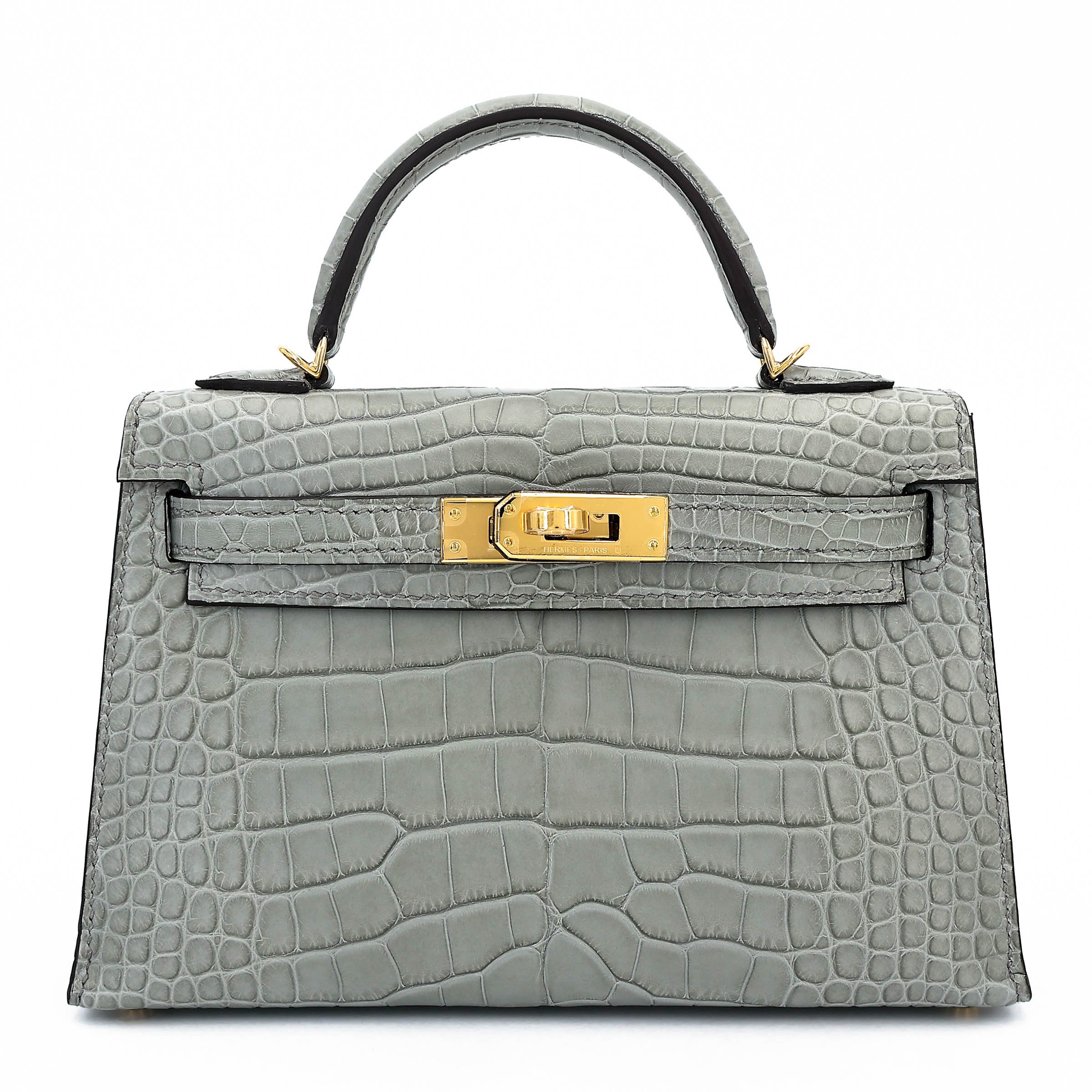 Brand New ( Rank N ) HERMÈS Mini Kelly II Gris Ciment (0V) Matte Alligator Gold hardware K (2025)