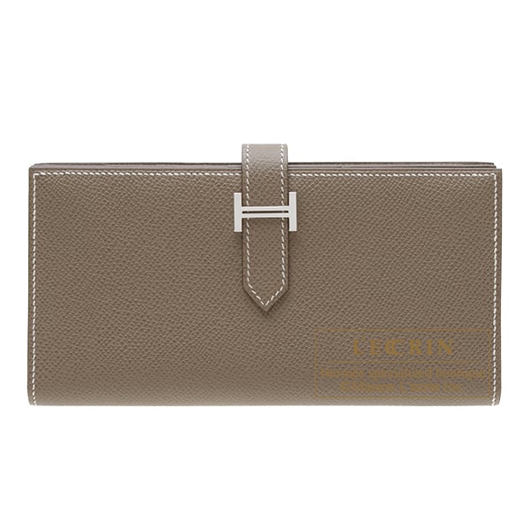 Hermes Bearn Soufflet Etoupe grey Epsom leather Silver hardware
