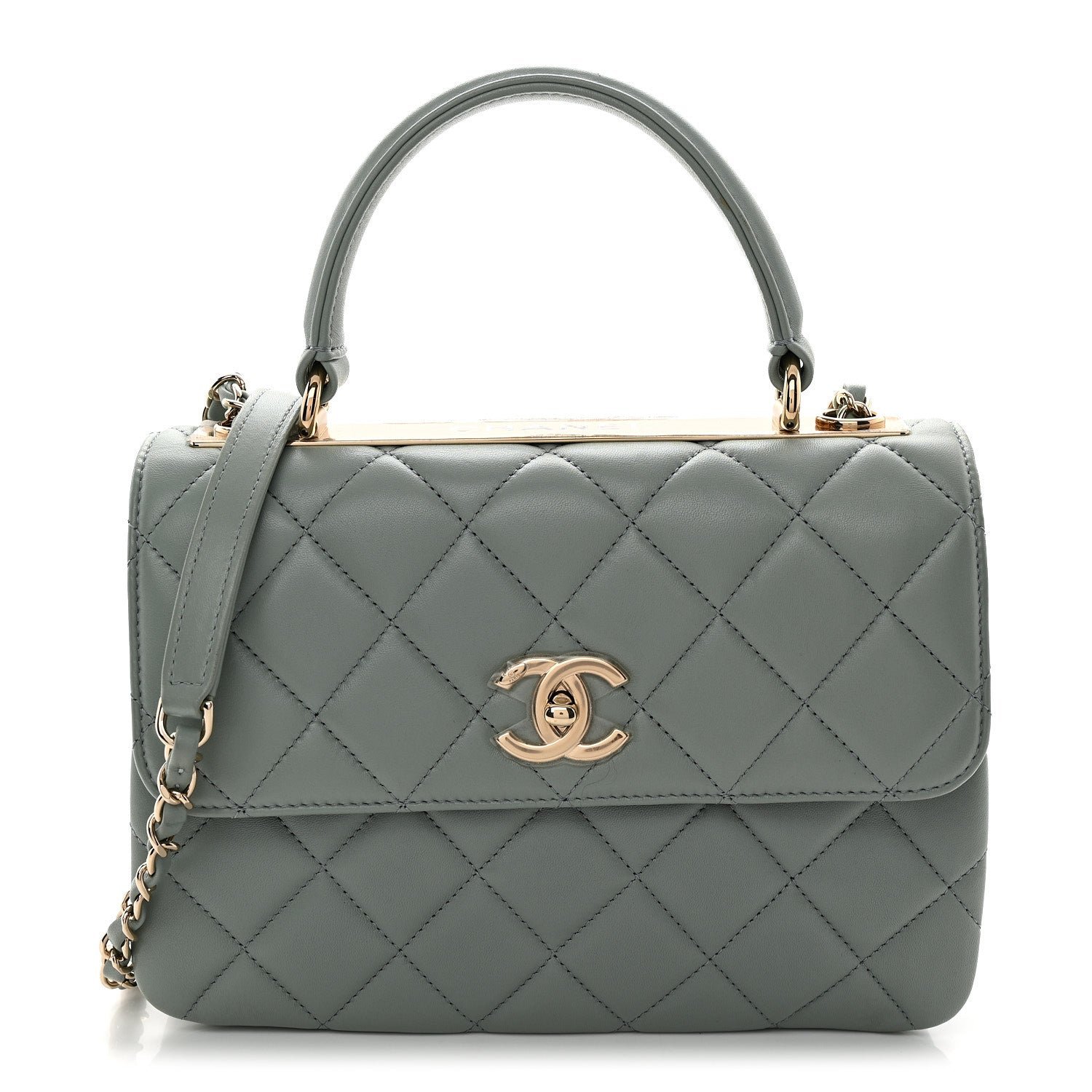 Chanel Lambskin Quilted Small Trendy CC Flap Dual Handle Bag Light Grey