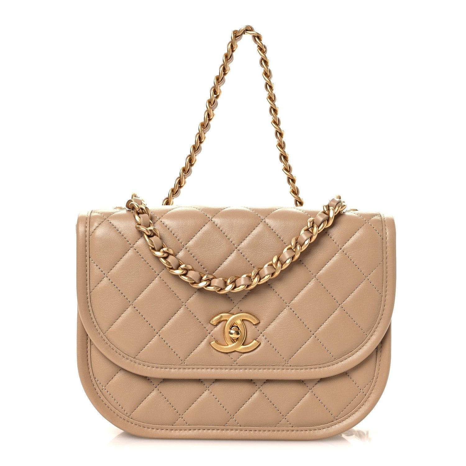 Chanel Calfskin Quilted Small Messenger Flap Beige