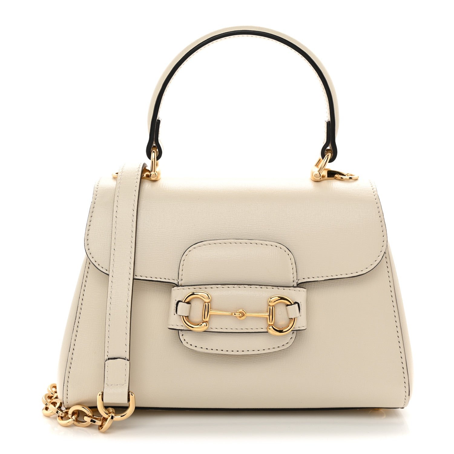 Gucci Glazed Textured Calfskin Mini Horsebit 1955 Top Handle Flap Bag Mystic White