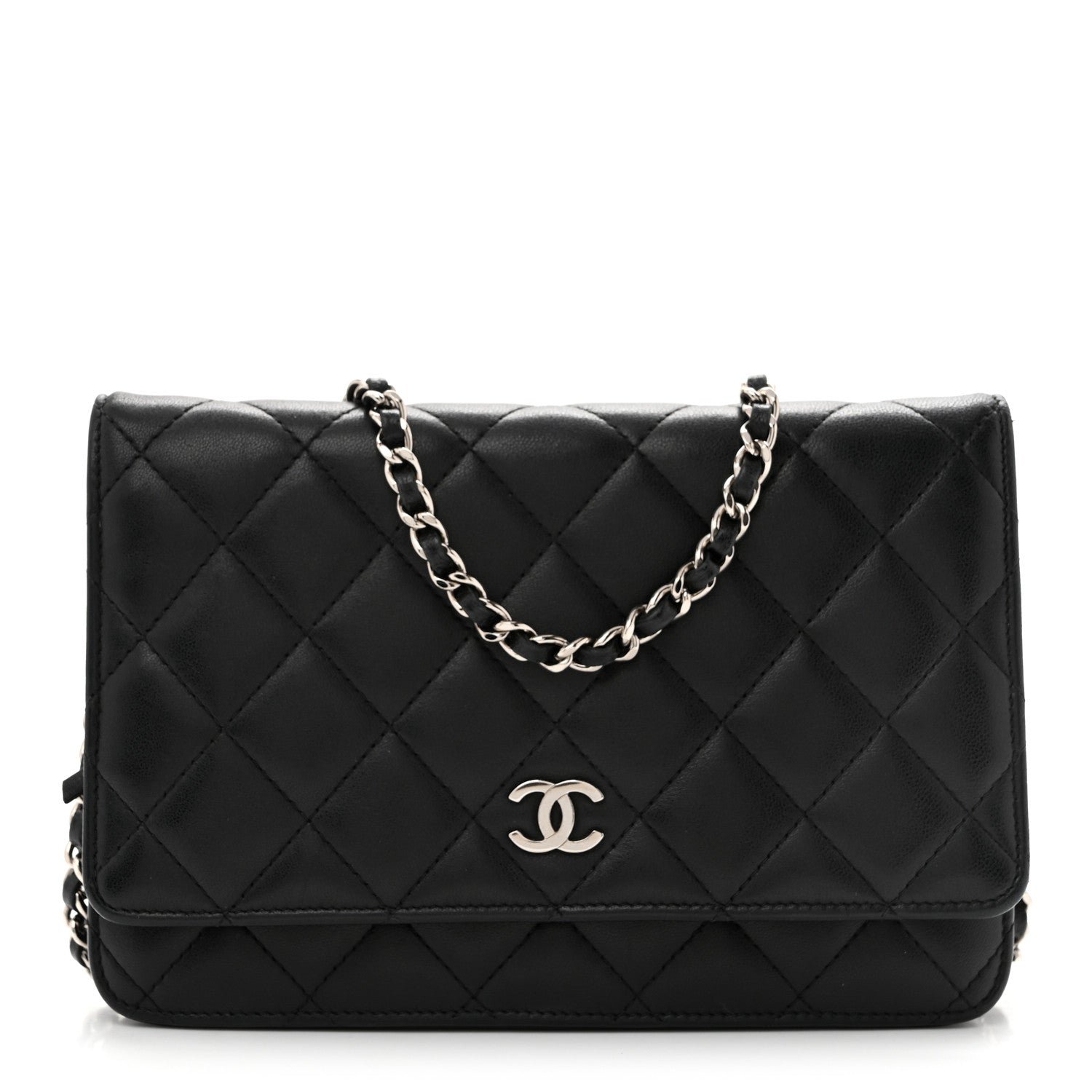 Chanel Lambskin Quilted Wallet On Chain WOC Black