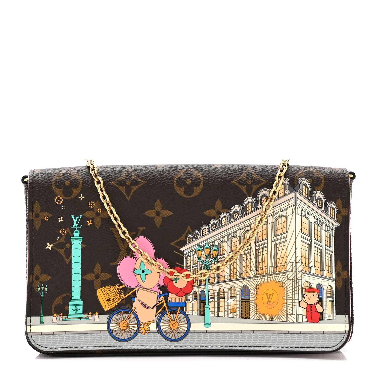 Louis Vuitton Monogram 2022 Christmas Animation Paris Pochette Felicie Chain Wallet Pink
