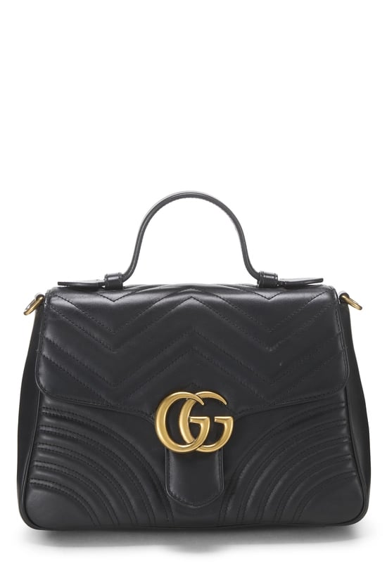 Black Leather GG Marmont Top Handle Flap Bag Mini