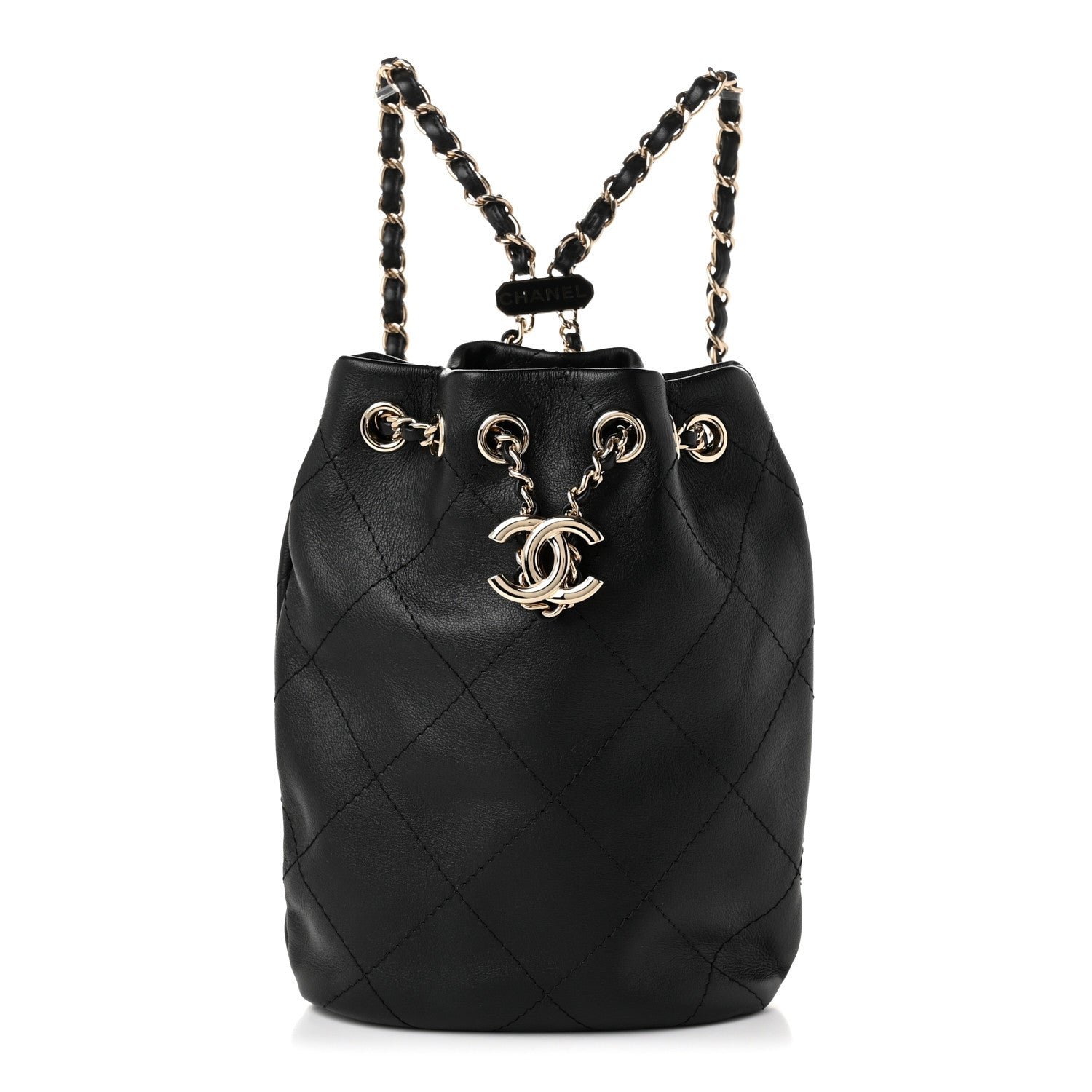 Chanel Calfskin Quilted Drawstring Backpack Black