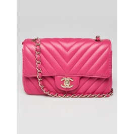 Chanel Chanel Pink Chevron Quilted Lambskin Leather Classic Mini Rectangular Bag