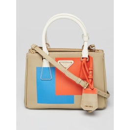 Prada Multicolor Printed Saffiano Leather Bibliotheque Double Zip Tote Bag