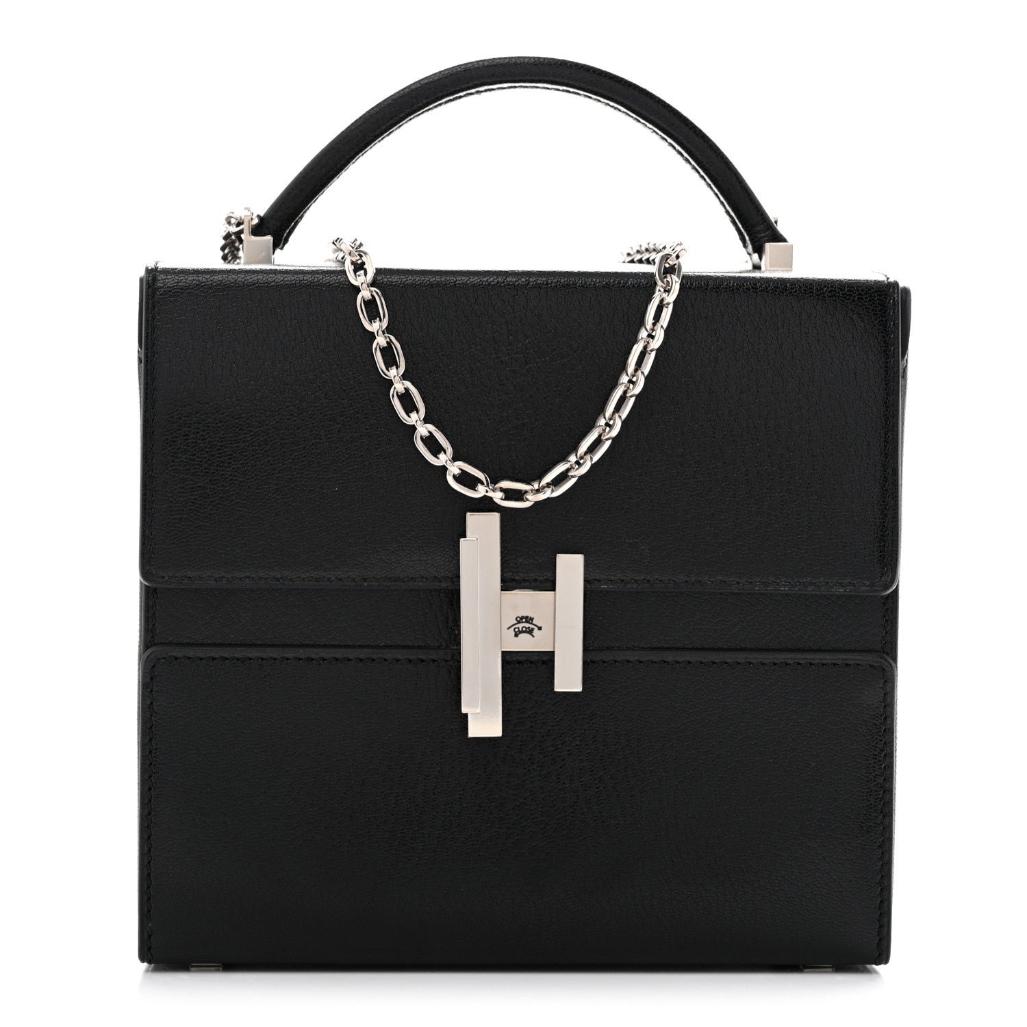 Hermes Chevre Chamkila Cinhetic Boxy Top Handle Bag Black