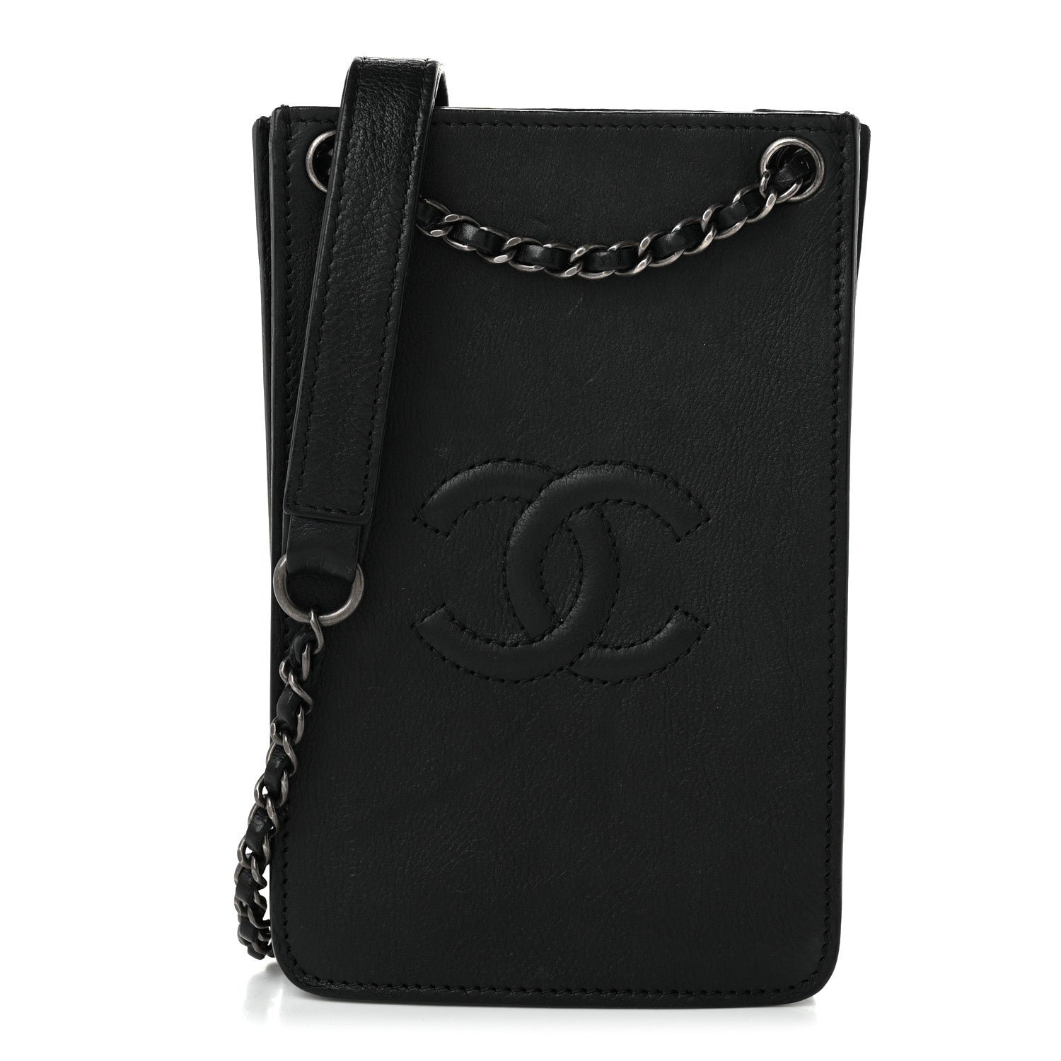 Chanel Calfskin CC Phone Holder Crossbody Black